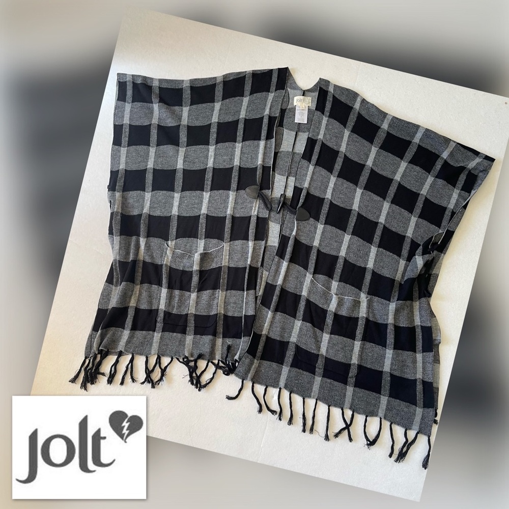 JOLT Womens Plaid Single button Shawl Wrap